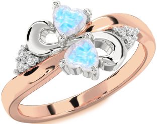 Diamond Emerald Platinum & Rose Gold Infinity Two Heart Birthstone Ring