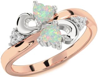 Diamond Emerald Platinum & Rose Gold Infinity Two Heart Birthstone Ring
