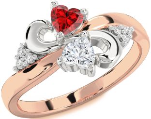 Diamond Emerald White Rose Gold Infinity Two Heart Birthstone Ring