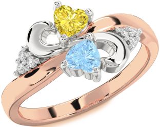 Diamond Rose Gold Silver Infinity Two Heart Promise Ring