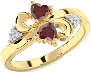 Diamond Emerald Gold Infinity Two Heart Birthstone Ring