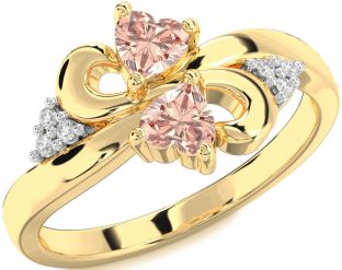 Diamond Emerald Gold Infinity Two Heart Birthstone Ring