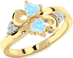 Diamond Emerald Gold Infinity Two Heart Birthstone Ring