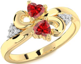 Diamond Emerald Gold Infinity Two Heart Birthstone Ring