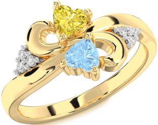 Diamond Gold Silver Infinity Two Heart Promise Ring
