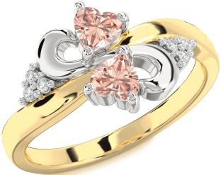 Diamond Emerald Platinum & Yellow Gold Infinity Two Heart Birthstone Ring