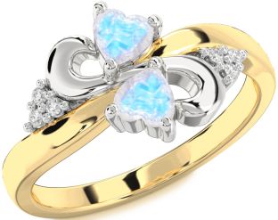 Diamond Emerald Platinum & Yellow Gold Infinity Two Heart Birthstone Ring