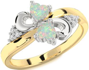 Diamond Emerald Platinum & Yellow Gold Infinity Two Heart Birthstone Ring