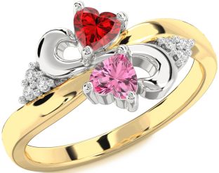 Diamond Emerald Platinum & Yellow Gold Infinity Two Heart Birthstone Ring