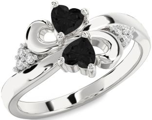 Black Diamond Silver Infinity Two Heart Ring