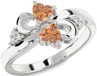 Diamond Emerald Platinum Infinity Two Heart Birthstone Ring