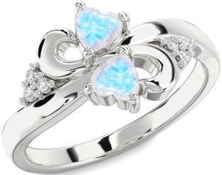 Diamond Emerald Platinum Infinity Two Heart Birthstone Ring