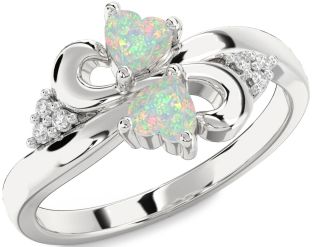 Diamond Emerald Platinum Infinity Two Heart Birthstone Ring