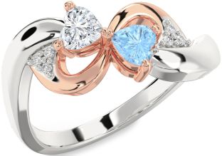 Diamond Rose Gold Silver Infinity Two Heart Promise Ring