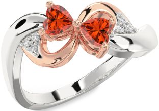 Diamond Emerald Platinum & Rose Gold Infinity Two Heart Birthstone Ring