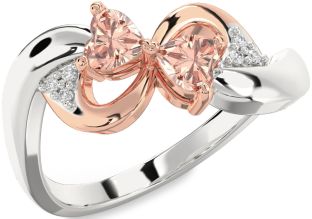 Diamond Emerald Platinum & Rose Gold Infinity Two Heart Birthstone Ring