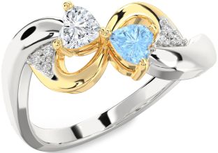 Diamond Gold Silver Infinity Two Heart Promise Ring