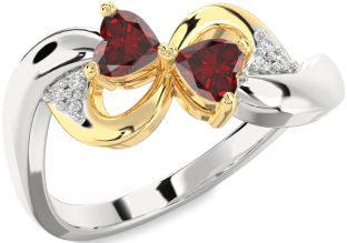 Diamond Emerald Platinum & Yellow Gold Infinity Two Heart Birthstone Ring