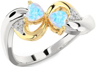 Diamond Emerald Platinum & Yellow Gold Infinity Two Heart Birthstone Ring