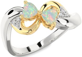 Diamond Emerald Platinum & Yellow Gold Infinity Two Heart Birthstone Ring