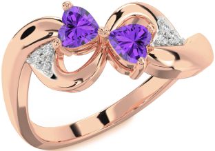 Diamond Emerald Rose Gold Infinity Two Heart Birthstone Ring