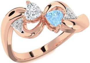 Diamond Rose Gold Silver Infinity Two Heart Promise Ring