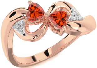 Diamond Emerald Rose Gold Infinity Two Heart Birthstone Ring