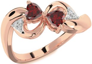 Diamond Emerald Rose Gold Infinity Two Heart Birthstone Ring
