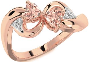 Diamond Emerald Rose Gold Infinity Two Heart Birthstone Ring