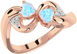 Diamond Emerald Rose Gold Infinity Two Heart Birthstone Ring
