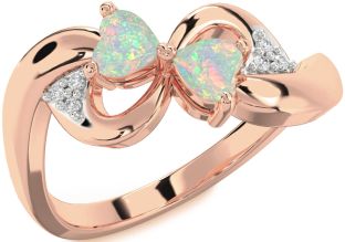 Diamond Emerald Rose Gold Infinity Two Heart Birthstone Ring