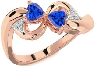 Diamond Emerald Rose Gold Infinity Two Heart Birthstone Ring