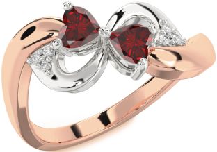 Diamond Emerald Platinum & Rose Gold Infinity Two Heart Birthstone Ring