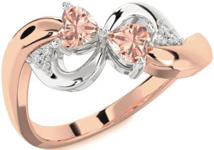 Diamond Emerald Platinum & Rose Gold Infinity Two Heart Birthstone Ring