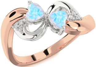 Diamond Emerald Platinum & Rose Gold Infinity Two Heart Birthstone Ring