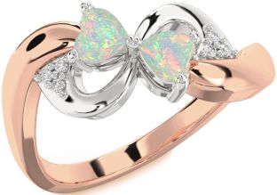 Diamond Emerald Platinum & Rose Gold Infinity Two Heart Birthstone Ring