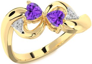 Diamond Emerald Gold Infinity Two Heart Birthstone Ring