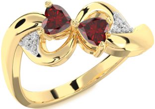 Diamond Emerald Gold Infinity Two Heart Birthstone Ring