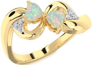 Diamond Emerald Gold Infinity Two Heart Birthstone Ring