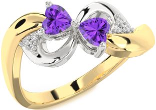 Diamond Emerald Platinum & Yellow Gold Infinity Two Heart Birthstone Ring