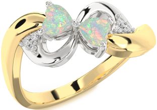 Diamond Emerald Platinum & Yellow Gold Infinity Two Heart Birthstone Ring