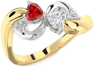 Diamond Emerald Platinum & Yellow Gold Infinity Two Heart Birthstone Ring