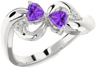 Diamond Emerald Platinum Infinity Two Heart Birthstone Ring