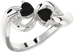 Black Diamond Silver Infinity Two Heart Ring