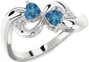 Blue Diamond Platinum Infinity Two Heart Ring