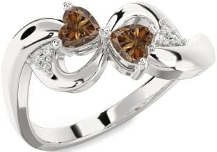 Chocolate Brown Diamond Silver Infinity Two Heart Ring