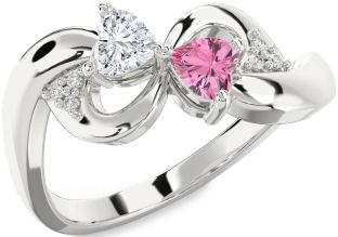 Diamond Silver Infinity Two Heart Promise Ring