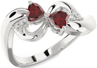 Diamond Emerald Platinum Infinity Two Heart Birthstone Ring