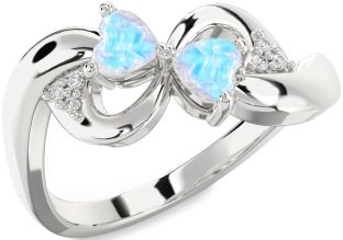 Diamond Emerald Platinum Infinity Two Heart Birthstone Ring