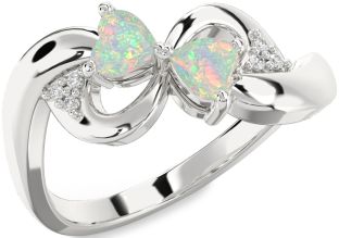 Diamond Emerald Platinum Infinity Two Heart Birthstone Ring